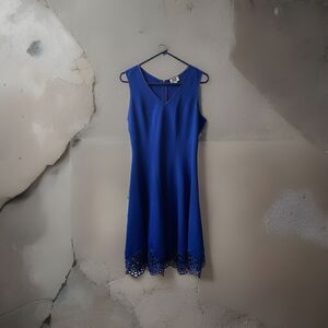 M by MAIA Dress Size 12 Blue Fit and Flare Sleeveless Stretch Crochet Lace Hem